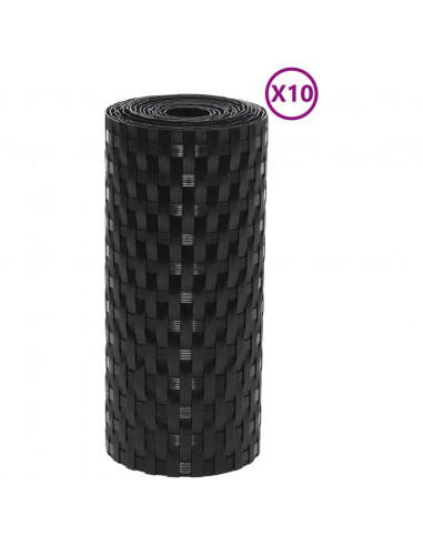 Schermi da Balcone 10 pz Neri 255x19 cm in Polyrattan