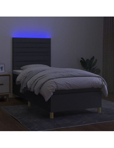 Letto a Molle Materasso e LED Grigio Scuro 80x200 cm in Tessuto