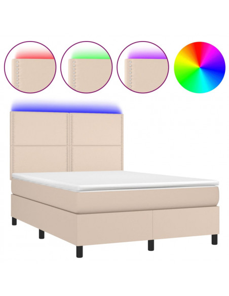 Giroletto Molle Materasso e LED Cappuccino 140x200cm Similpelle