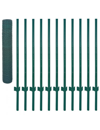 Rete per Recinzione con Pali in Acciaio 25x1 m Verde