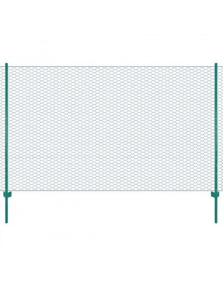 Rete per Recinzione con Pali in Acciaio 25x2 m Verde