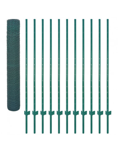 Rete per Recinzione con Pali in Acciaio 25x2 m Verde