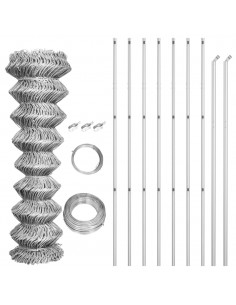 Recinzione in Rete con Pali in Acciaio Zincato 15x1,5 m Argento 2