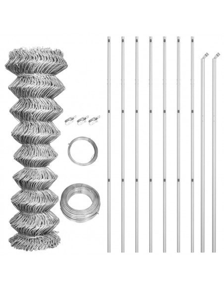 Recinzione in Rete con Pali in Acciaio Zincato 15x1,5 m Argento