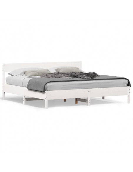 Giroletto con Testiera Bianco 200x200 cm Legno Massello di Pino