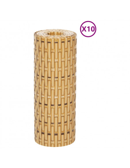 Schermi da Balcone 10 pz Marrone Chiaro 255x19 cm in Polyrattan