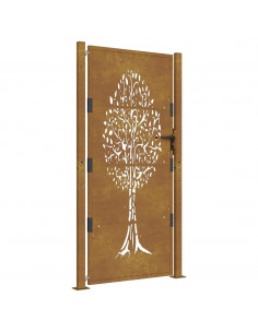 Cancello da Giardino 105x180 cm in Acciaio Corten Design Albero 2