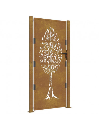 Cancello da Giardino 105x180 cm in Acciaio Corten Design Albero