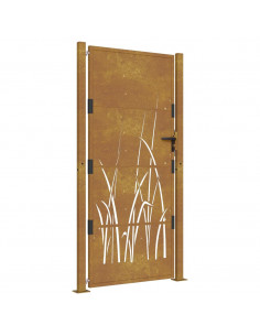Cancello da giardino 100x175 cm in acciaio Corten con design erba 2