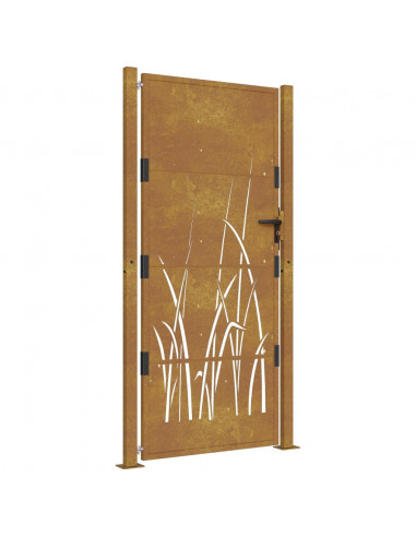 Cancello da giardino 100x175 cm in acciaio Corten con design erba