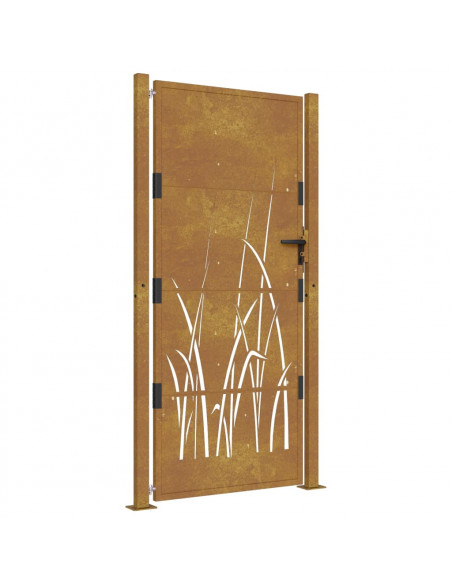 Cancello da giardino 100x175 cm in acciaio Corten con design erba