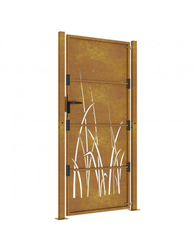 Cancello da giardino 100x175 cm in acciaio Corten con design erba