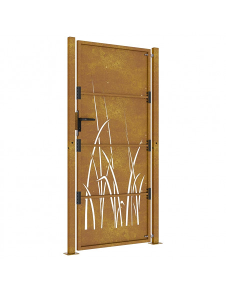 Cancello da giardino 100x175 cm in acciaio Corten con design erba