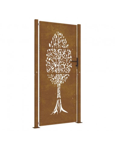Cancello da Giardino 105x205 cm in Acciaio Corten Design Albero