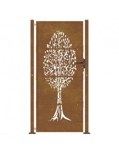 Cancello da Giardino 105x205 cm in Acciaio Corten Design Albero