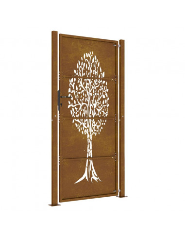 Cancello da Giardino 105x205 cm in Acciaio Corten Design Albero