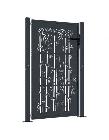 Cancello Giardino Antracite 105x155 cm in Acciaio Design Bambù