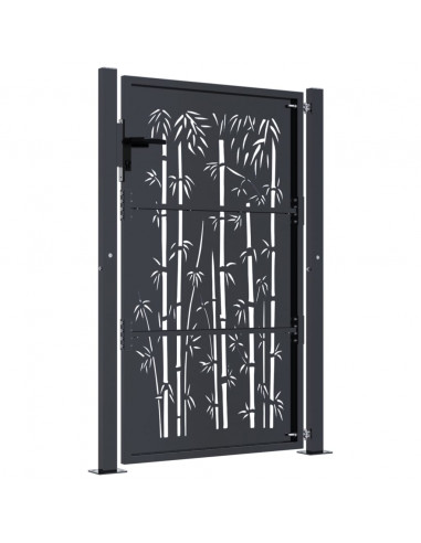 Cancello Giardino Antracite 105x155 cm in Acciaio Design Bambù