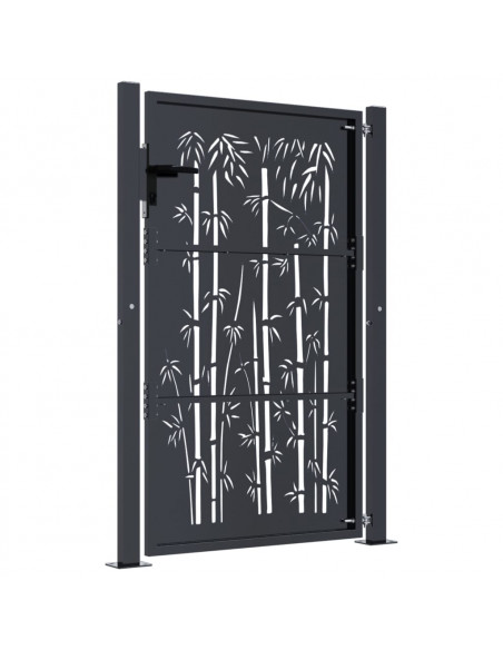Cancello Giardino Antracite 105x155 cm in Acciaio Design Bambù