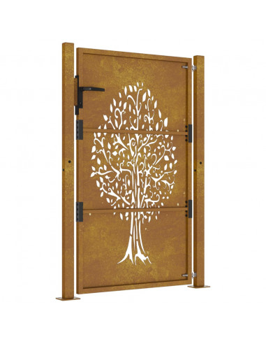 Cancello da Giardino 105x130 cm in Acciaio Corten Design Albero