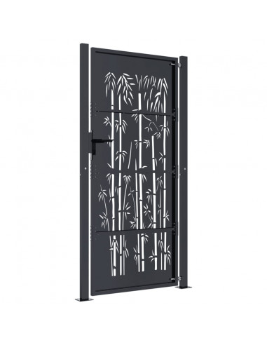Cancello Giardino Antracite 105x205 cm in Acciaio Design Bambù