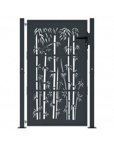 Cancello da giardino antracite 100x125 cm acciaio design bambù 2