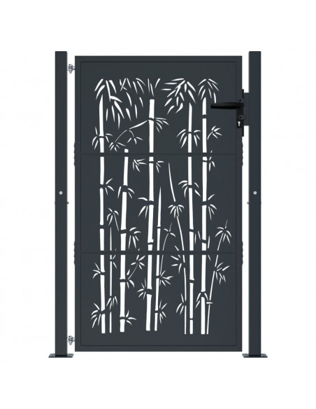 Cancello da giardino antracite 100x125 cm acciaio design bambù