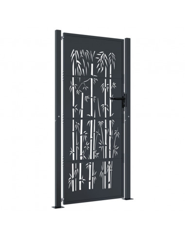 Cancello Giardino Antracite 105x180 cm in Acciaio Design Bambù