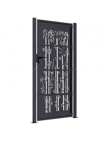 Cancello Giardino Antracite 105x180 cm in Acciaio Design Bambù
