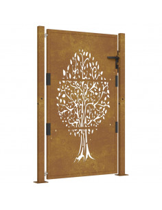 Cancello da Giardino 105x155 cm in Acciaio Corten Design Albero 2