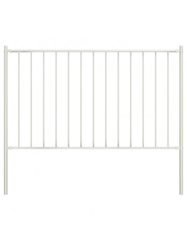 Pannello Recinzione con Pali Acciaio Verniciato 1,7x1m Bianco