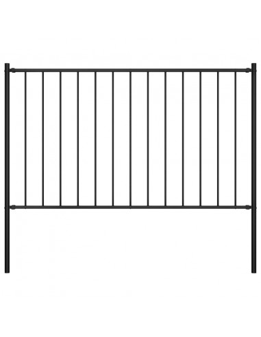 Pannello Recinzione con Pali Acciaio Verniciato 1,7x1 m Nero