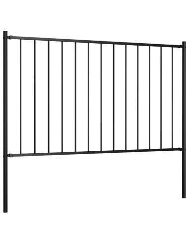 Pannello Recinzione con Pali Acciaio Verniciato 1,7x1,25 m Nero
