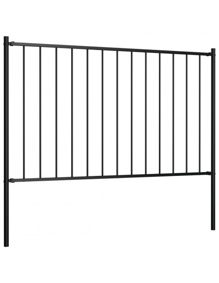 Pannello Recinzione con Pali Acciaio Verniciato 1,7x1,25 m Nero