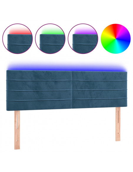 Testiera a LED Blu Scuro 144x5x78/88 cm in Velluto