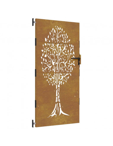 Cancello da Giardino 85x200 cm in Acciaio Corten Design Albero