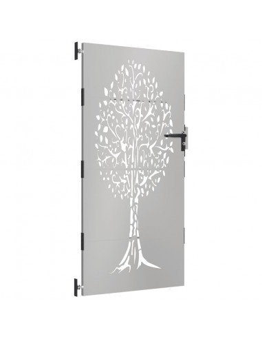 Cancello da Giardino 85x200 cm in Acciaio Corten Design Albero
