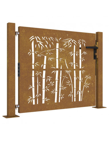 Cancello da Giardino 105x105 cm in Acciaio Corten Design Bambù