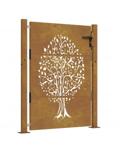 Cancello da Giardino 105x130 cm in Acciaio Corten Design Albero 2