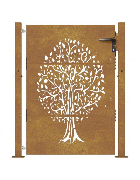 Cancello da Giardino 105x130 cm in Acciaio Corten Design Albero