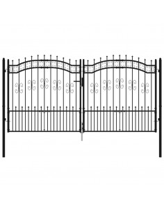 Recinzione Cancello con Punta a Lancia Nera 305x198cm Acciaio 2