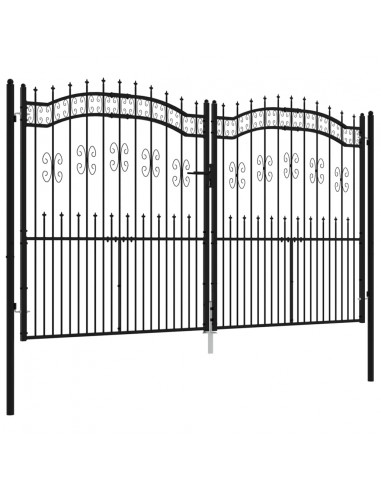 Cancello per recinzione KAMPEN con punta a lancia Nero 302x172 cm in acciaio