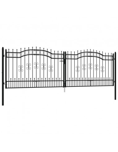 Cancello per recinzione con punta a lancia nero 406x125 cm in acciaio verniciato a polvere