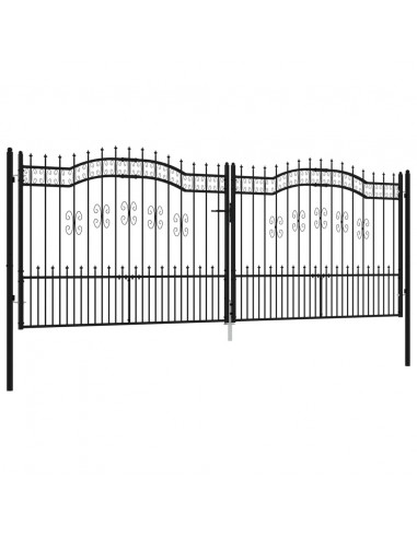 Cancello per recinzione con punta a lancia nero 406x150 cm in acciaio verniciato a polvere