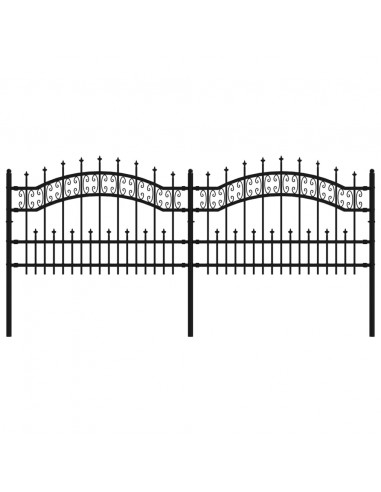 Recinzione da Giardino con Punta a Lancia Nera 115cm Acciaio