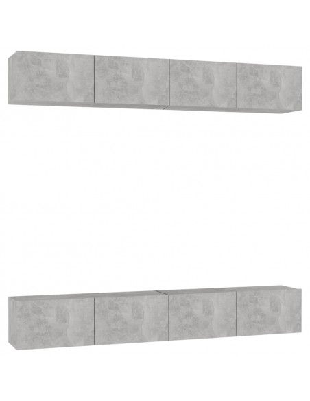 Mobili TV 4 pz Grigio Cemento 100x30x30 cm in Legno Multistrato