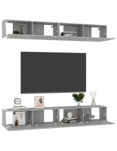 Mobili TV 4 pz Grigio Cemento 100x30x30 cm in Legno Multistrato