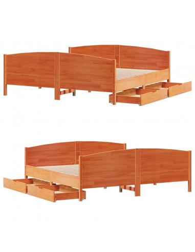 Letto senza Materasso Marrone Cera 180x200 cm in Legno di Pino