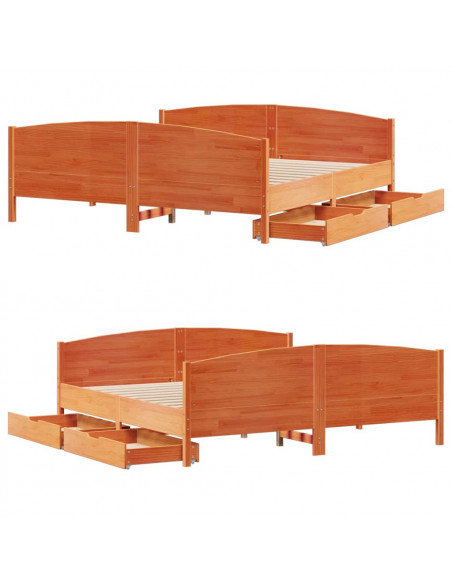 Letto senza Materasso Marrone Cera 180x200 cm in Legno di Pino