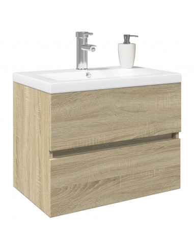 Set Mobili da Bagno 2 pz in Ceramica e Legno Multistrato